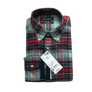 Piombo Men's Cotton Flannel Plaid Button-Down Long-Sleeve Shirt Size Medium NWT
